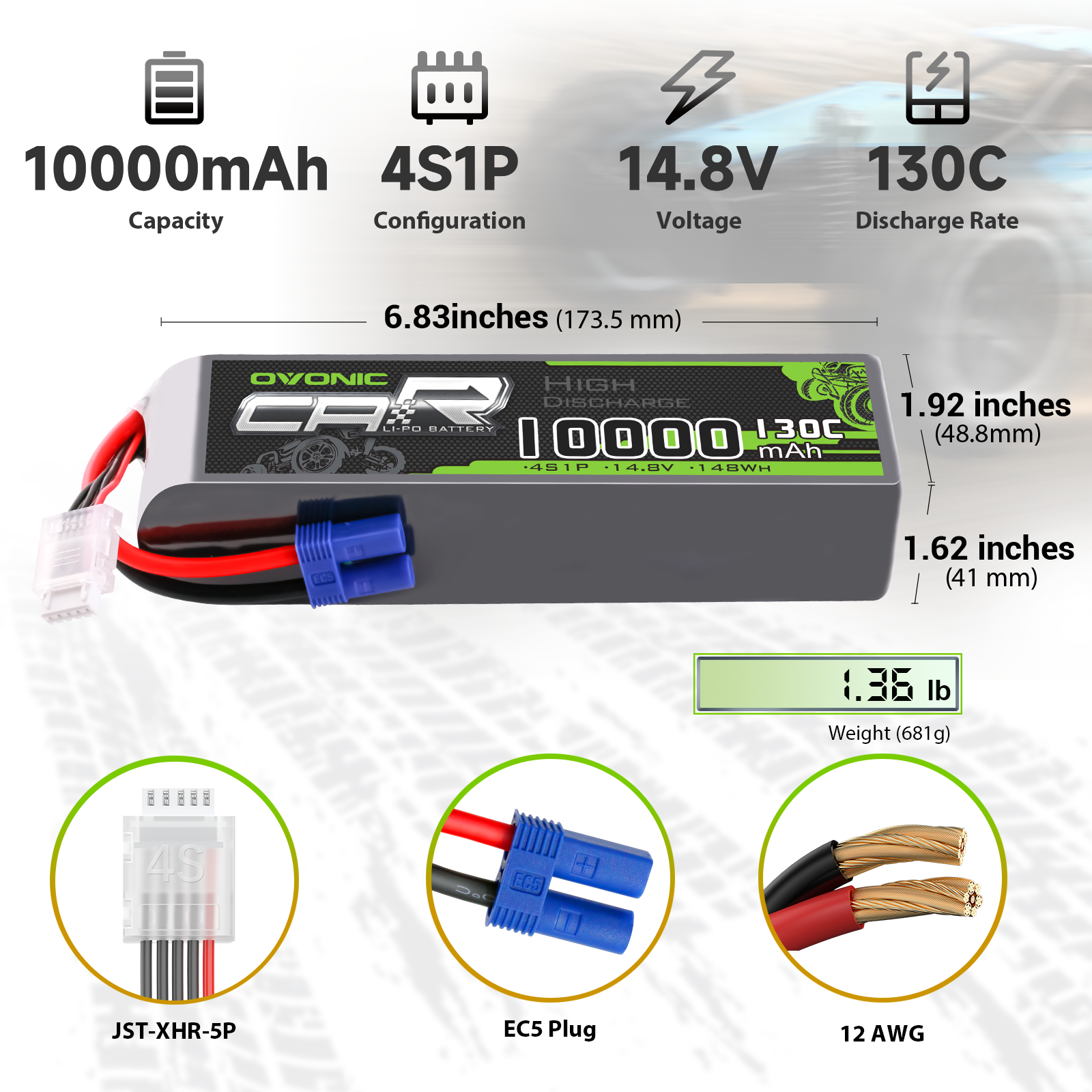 2Stück 4S 14,8V 9500mAh EC5 Lipo Batterie Für RC Arrma 8s Kraton Auto - Foto 2