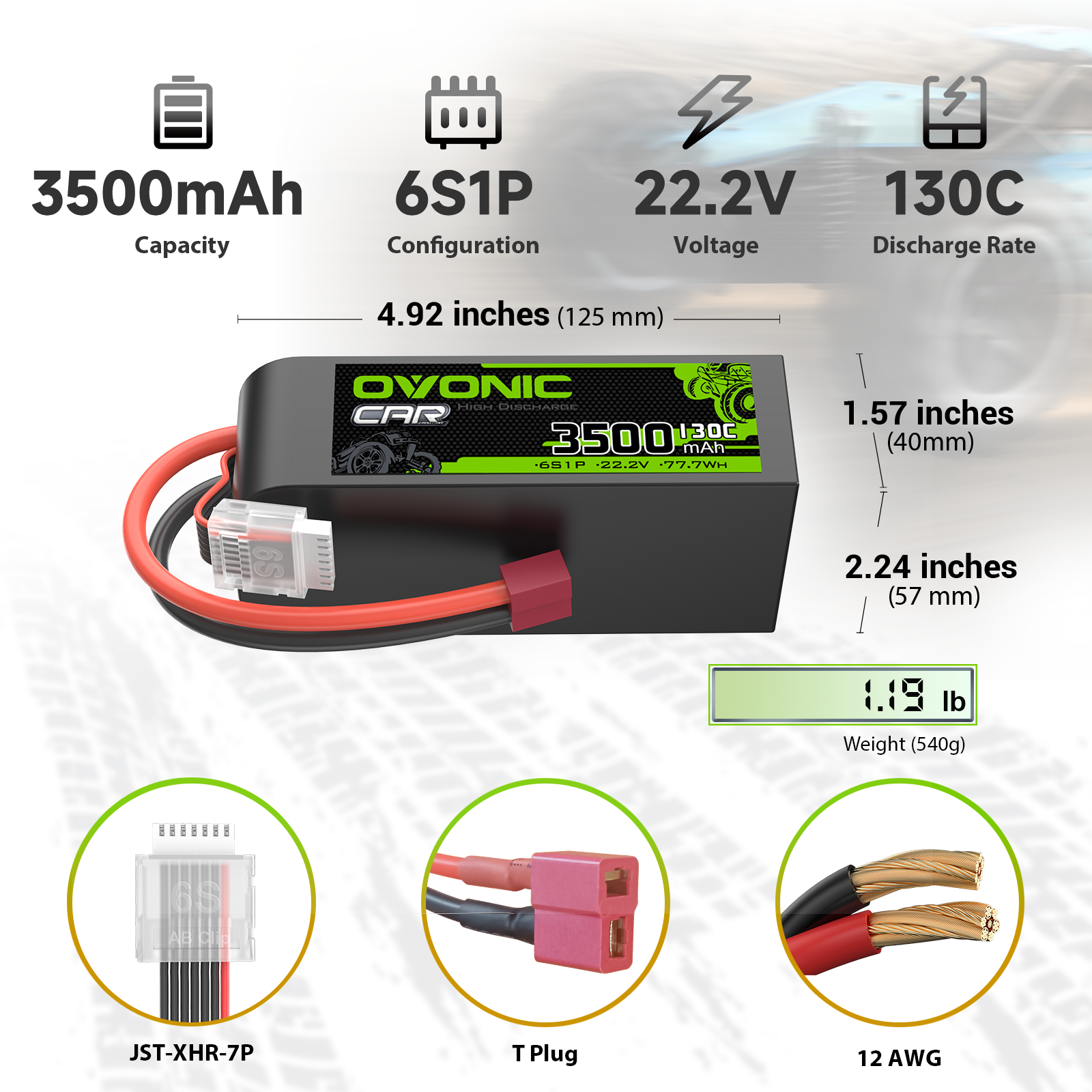 OVONIC 130C 3500mAh 22.2V 6S LiPo Battery with Deans Plug