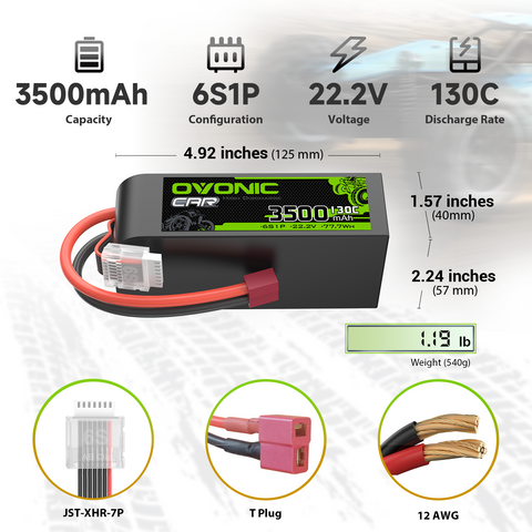OVONIC 130C 3500mAh 22.2V 6S LiPo Battery with Deans Plug