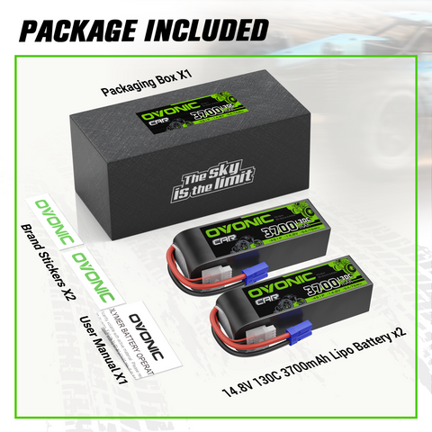 2xOVONIC 4S Lipo Battery 130C 3700mAh 14.8V with EC5 Plug for 1/8 scale RC Car ARRMA Kraton