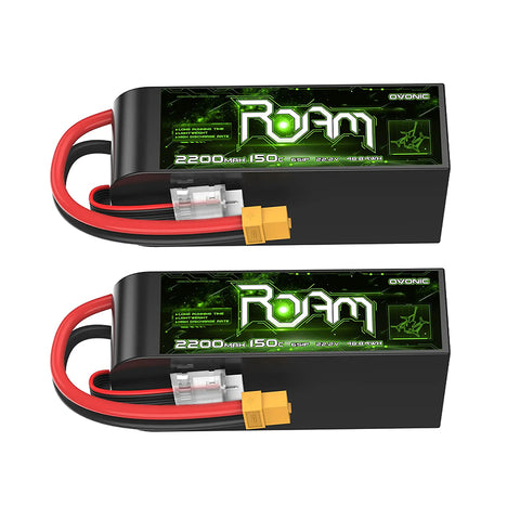 Ovonic Roam Series 6S Lipo Battery 2200mAh 6S1P 150C 22.2V Long Range Lipo Battery with XT60 Plug for 6-7 Inch Long Range 6s HD Cinelifter FPV Quad