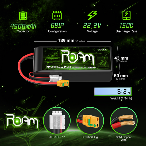 Ovonic Roam Series 6S Lipo Battery 4500mAh 6S1P 150C 22.2V Long Range Lipo Battery
