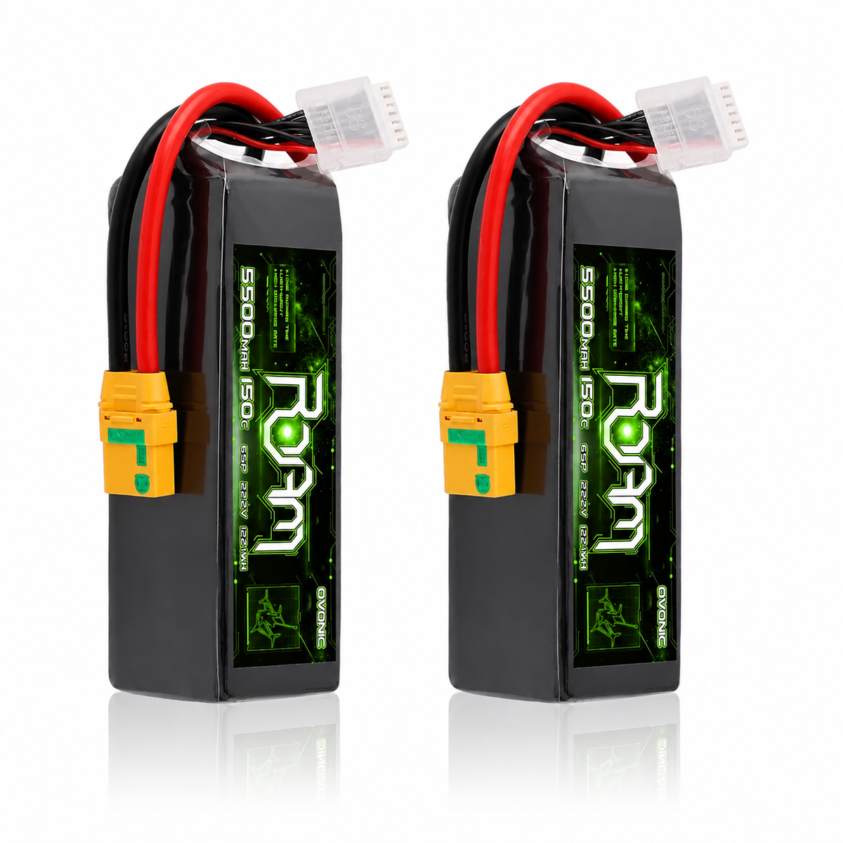 2-Pack OVONIC Roam Series 22.2V 5500mAh 150C 6S LiPo Battery Pack with XT90-S Anti-Spark Connector for 7–10 Inch Long-Range FPV Drones and X8 Cinelifters