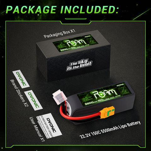 Ovonic Roam Series 6S Lipo Battery 5500mAh 6S1P 150C 22.2V Long Range Lipo Battery with XT90-S Anti Spark Plug for 7-10 inch Cinelifter Multirotor X-Class FPV Drone Long Range Drone