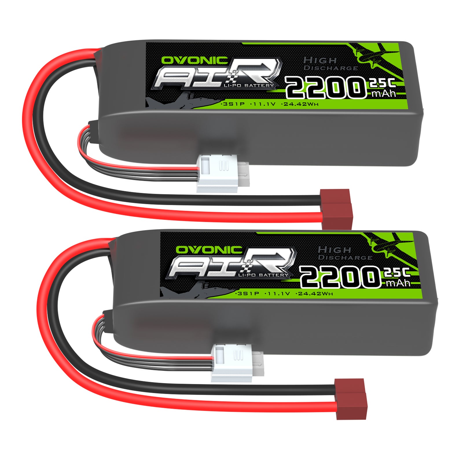 2×OVONIC 11.1V 2200mAh 3S 25C Lipo Battery with Deans for Glider, Park flyer, ft012 boat