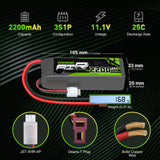 2×OVONIC 11.1V 2200mAh 3S 25C Lipo Battery with Deans for Glider, Park flyer, ft012 boat