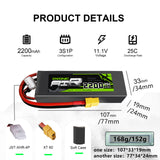 Ovonic 2200mAh 25C 3S1P 11.1V Lipo Battery with XT60 for Freewing Dynam Flamethrowers