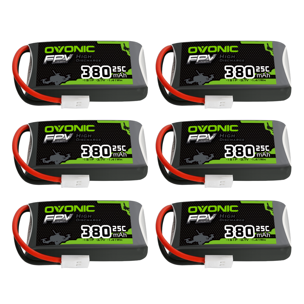 6 x OVONIC 3.7V 25C 380mAh 1S Lipo Battery with Molex Plug for Small-scale FPV Drones Micro Drones Freestyle and Racing