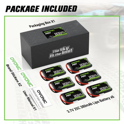 6 x OVONIC 3.7V 25C 380mAh 1S Lipo Battery with Molex Plug for Small-scale FPV Drones Micro Drones Freestyle and Racing