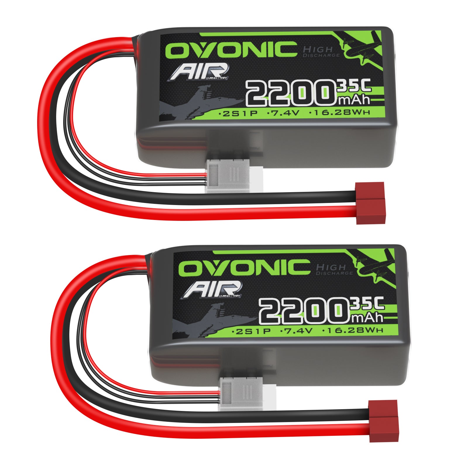 2×OVONIC 2S 35C 7.4V 2200mAh Short LiPo Battery Pack with T Plug For Airplane Helicopter