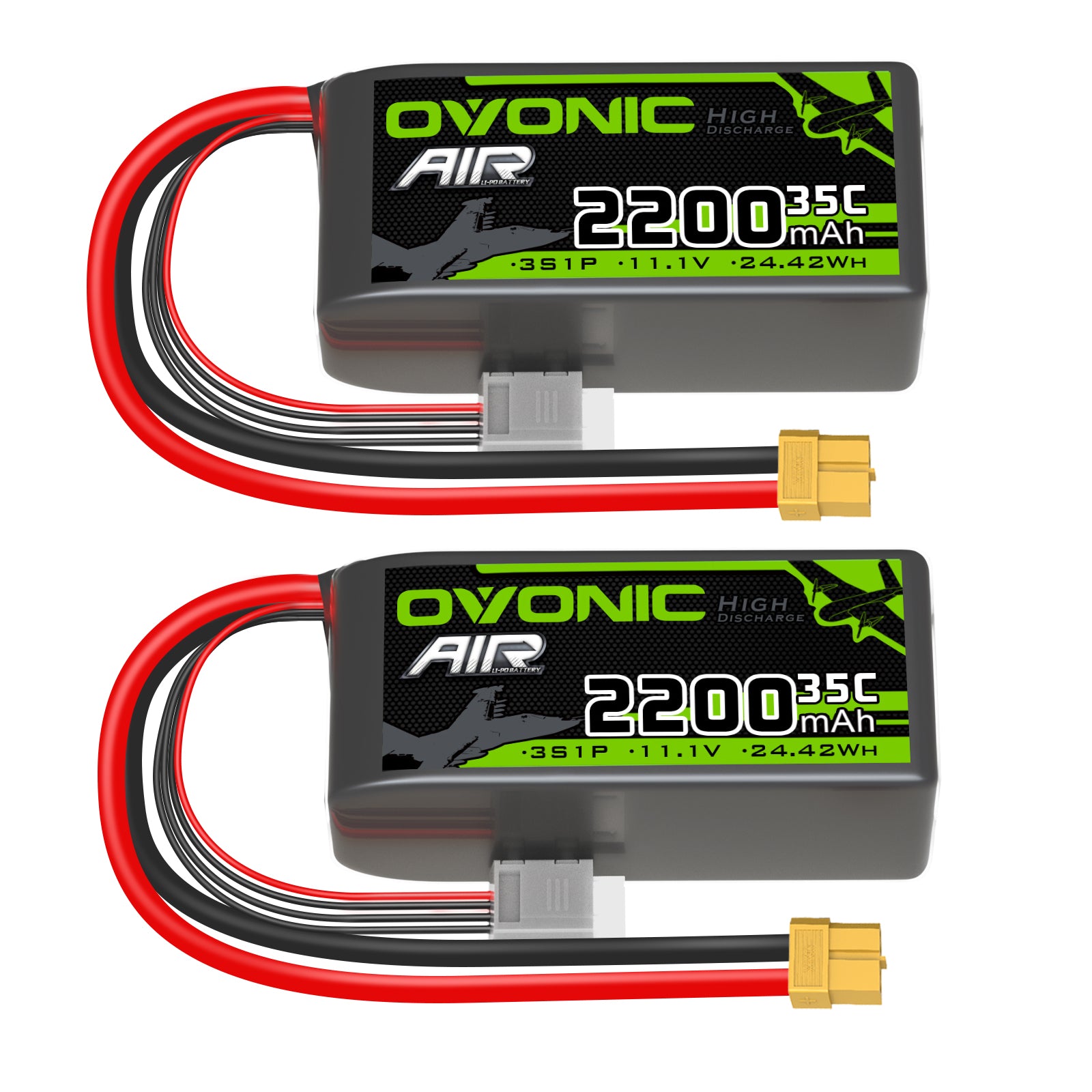 2×OVONIC 3S 35C 11.1V 2200mAh Short LiPo Battery Pack With XT60 Plug For Aircraft& Goggle