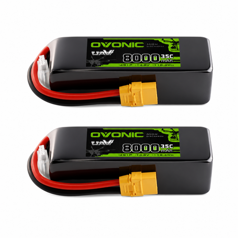 2-Pack OVONIC 14.8V 8000mAh 35C 4S Softcase LiPo Battery Pack with XT90 Connector for Large-Scale RC Vehicles, Boats, and Fixed-Wing Aircraft