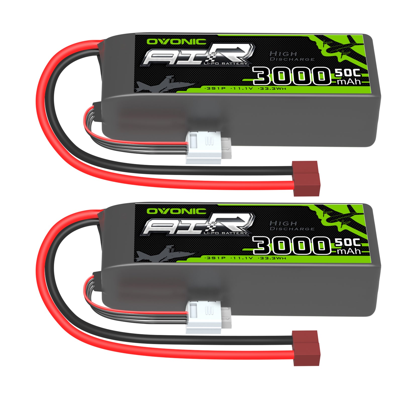 2×Ovonic 3000mAh 3S 50C Lipo Battery 11.1V Short with T Plug for Aircraft