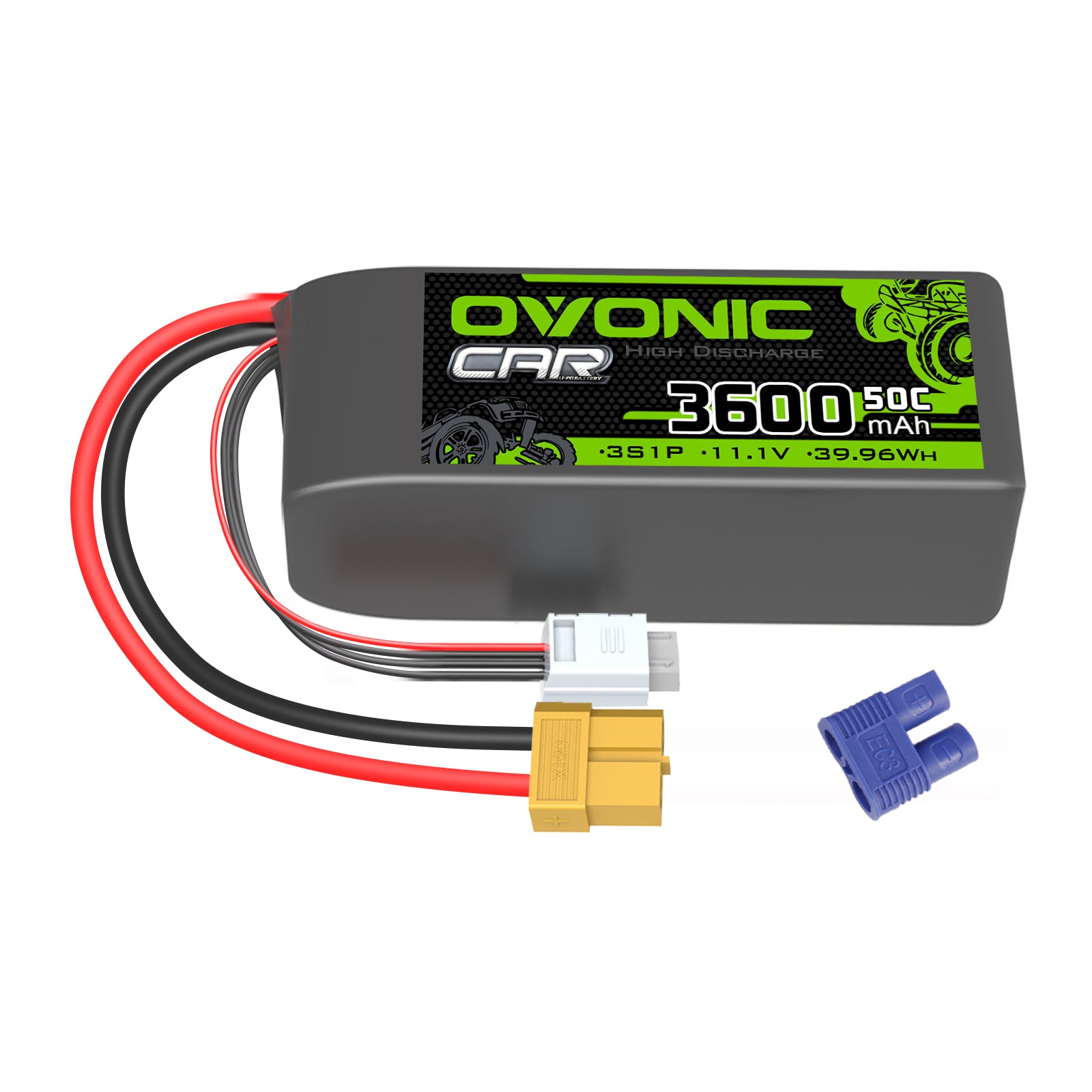 Ovonic 3S 3600mAh 50C 11.1V LiPo Battery for 1/10 Rock Crawler - XT60 & EC3 Plug