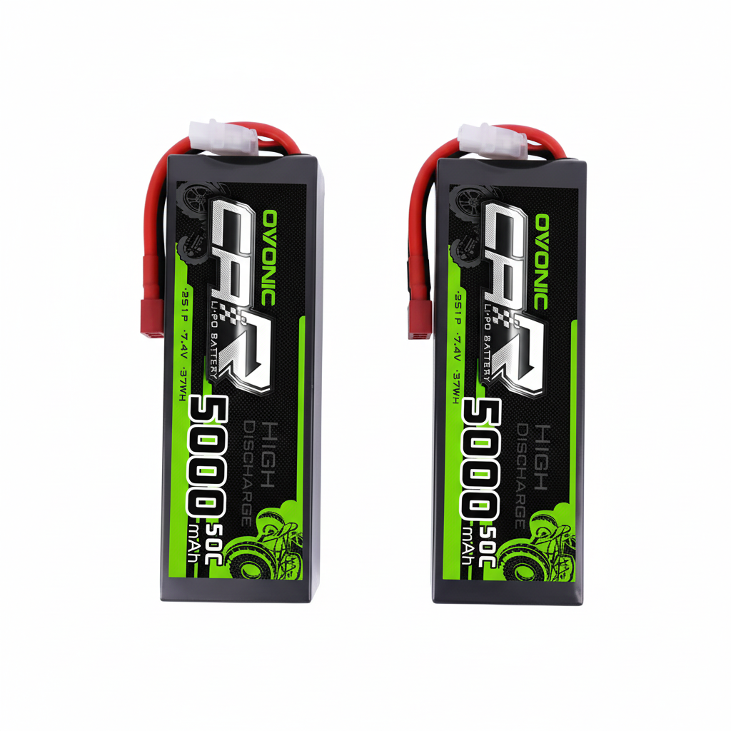 OVONIC 2S LiPo Battery 7.4V 5000mAh 50C Hardcase Deans Plug for 1/10 Scale RC Cars, HPI Racing Compatible (2Pcs/1Pcs)