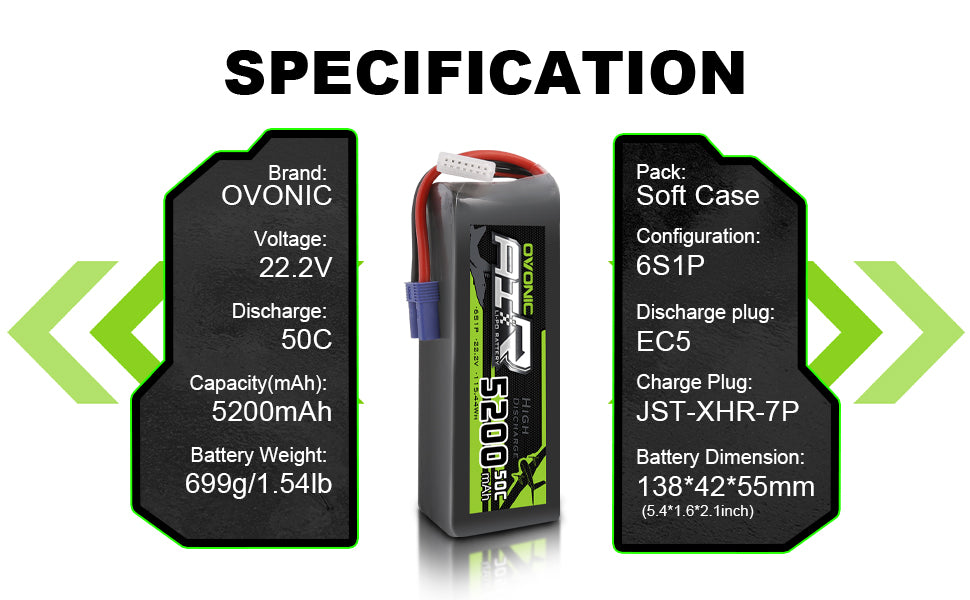 OVONIC Batterie LiPo 2S 5200mAh 7.4V 50C XT60 - Lot De 2 Pour RC Voiture Camion Avion Batterie Lipo Avion Hélicoptère OVONIC Batterie LiPo 2S 5200mAh 7.4V 50C XT60 - Lot De 2 Pour RC Voiture Camion Avion Batterie Lipo Avion Hélicoptère