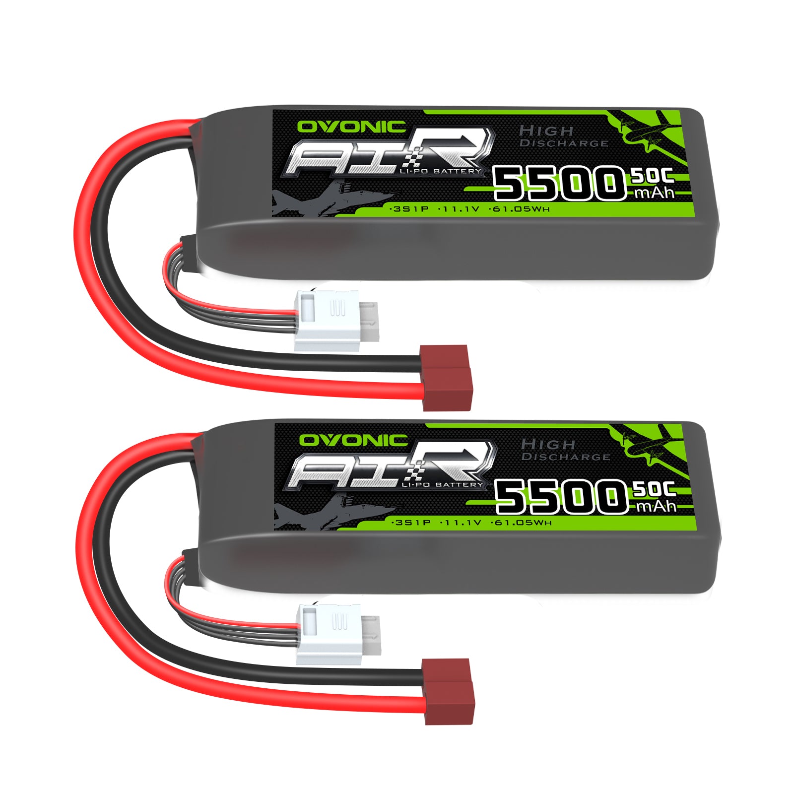 2×OVONIC 5500mAh 3S 11.1V 50C Lipo Battery T Plug for Arrma car