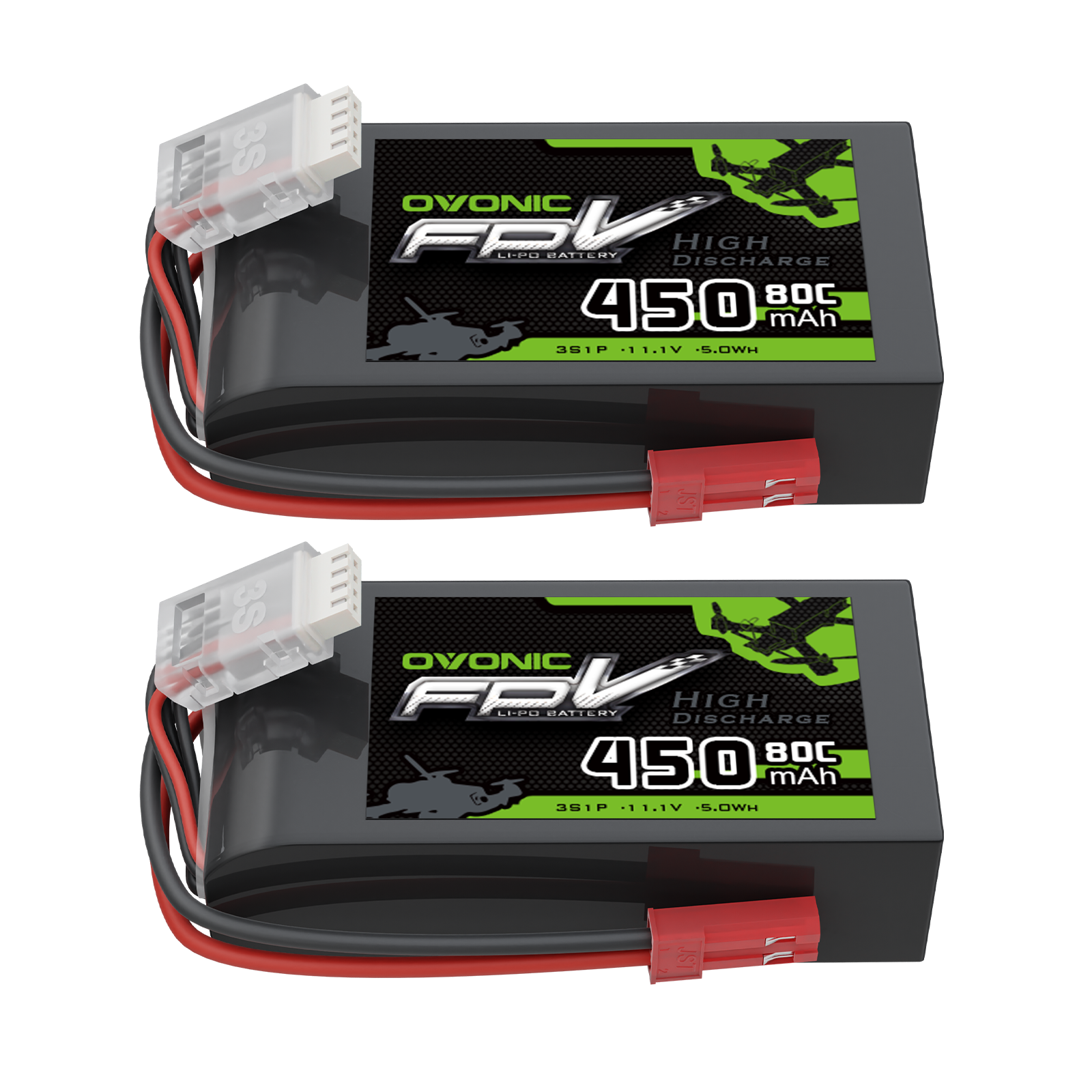 OVONIC Batería Lipo De 11.1V 80C 450mAh 3S Con Enchufe JST 1 Paquete Que Incluye 2 Baterias OVONIC Batería Lipo De 11.1V 80C 450mAh 3S Con Enchufe JST 1 Paquete Que Incluye 2 Baterias