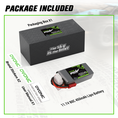 OVONIC 11.1V 80C 450mAh 3S Lipo Battery with JST Plug