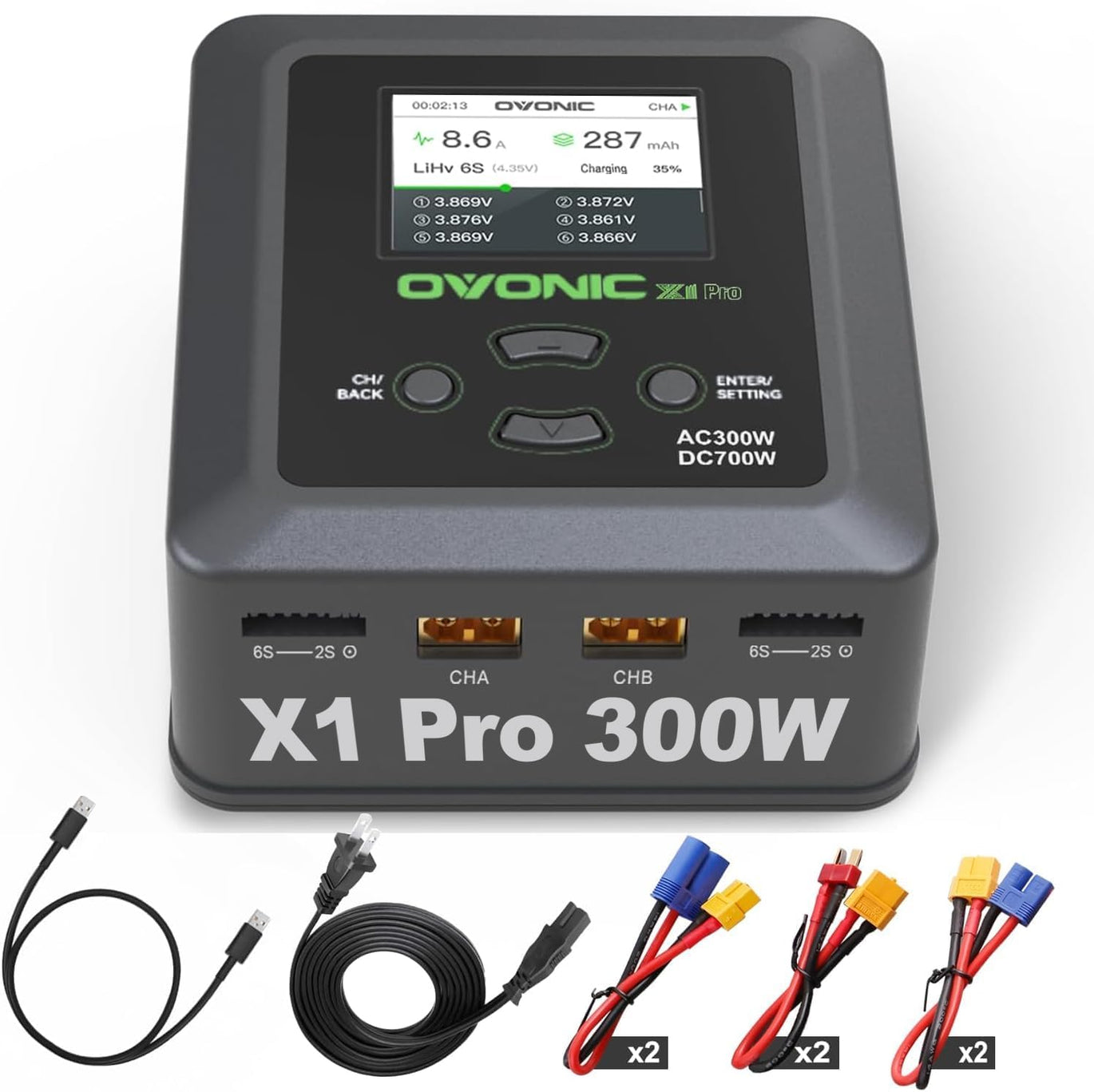 Ovonic X1 Dual Channel LiPo Charger AC200W/DC300Wx2 15A Smart