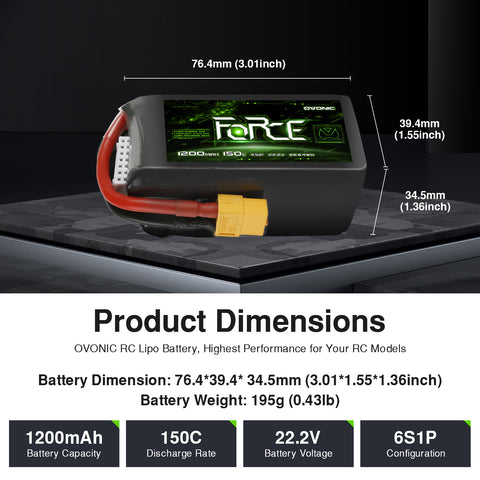 [FREE for First 20 | CODE: PRIMEFREE] [June 22-24] Ovonic Force 6S 1200mAh 150C LiPo Battery with XT60 Plug