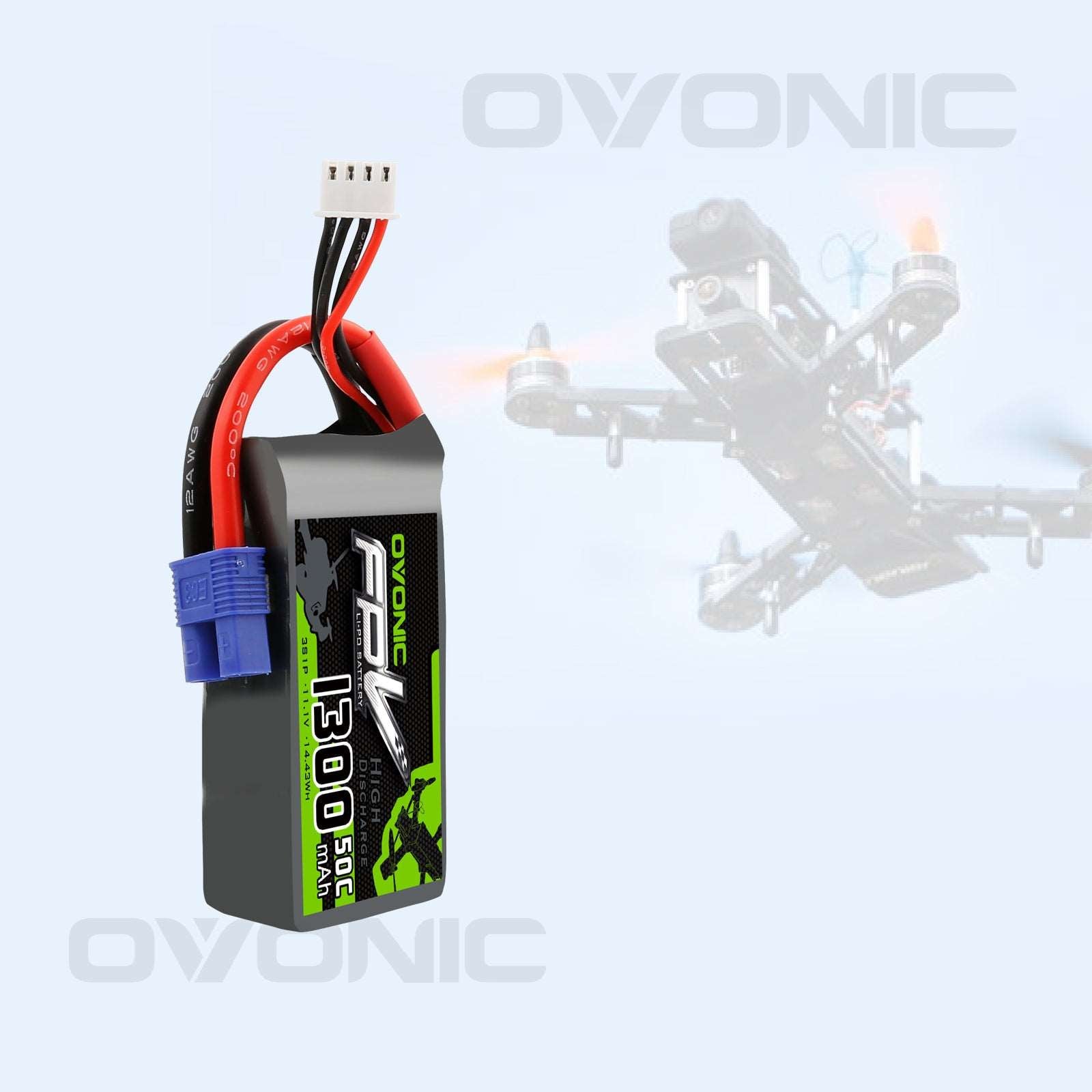 OVONIC 11.1V 1300mAh 3S 50C LiPo Battery Pack with EC3 Plug for Aircraft - Ampow