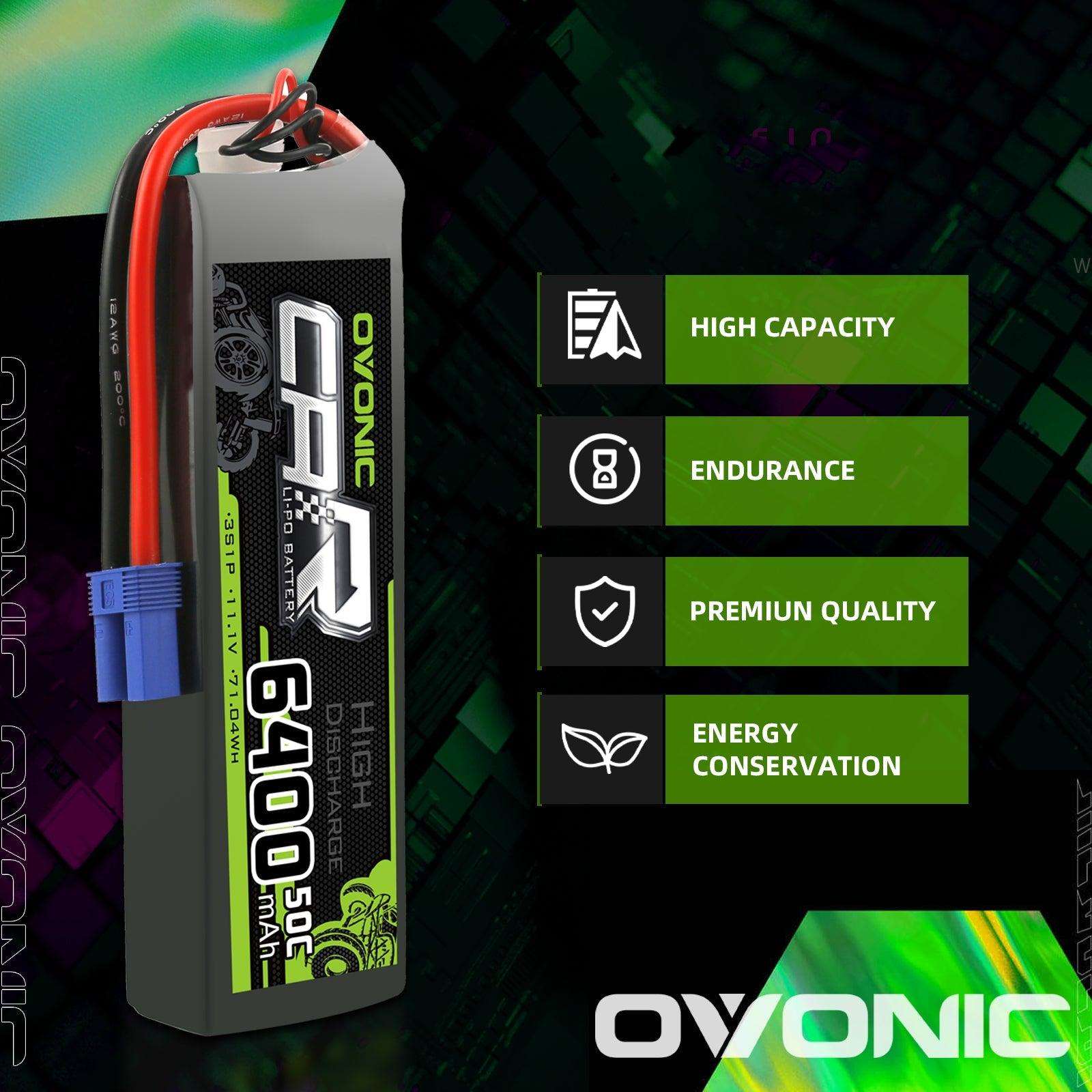 Ovonic 60C 3S 6400mAh 11.1V LiPo Battery Pack with EC5 Plug for ARRMA Car - Ampow