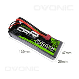 OVONIC 7.4V 50C Hardcase 2S 8000mAh LiPo Battery Pack 24# with Deans Plug - Ampow