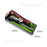 OVONIC 7.4V 7200mAh 2S 50C Hardcase LiPo Battery Pack 24# with Deans Plug - Ampow