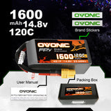 Ovonic 120C 14.8V 1600mAh 4S LiPo Battery Pack for FPV Racing with XT60 Plug