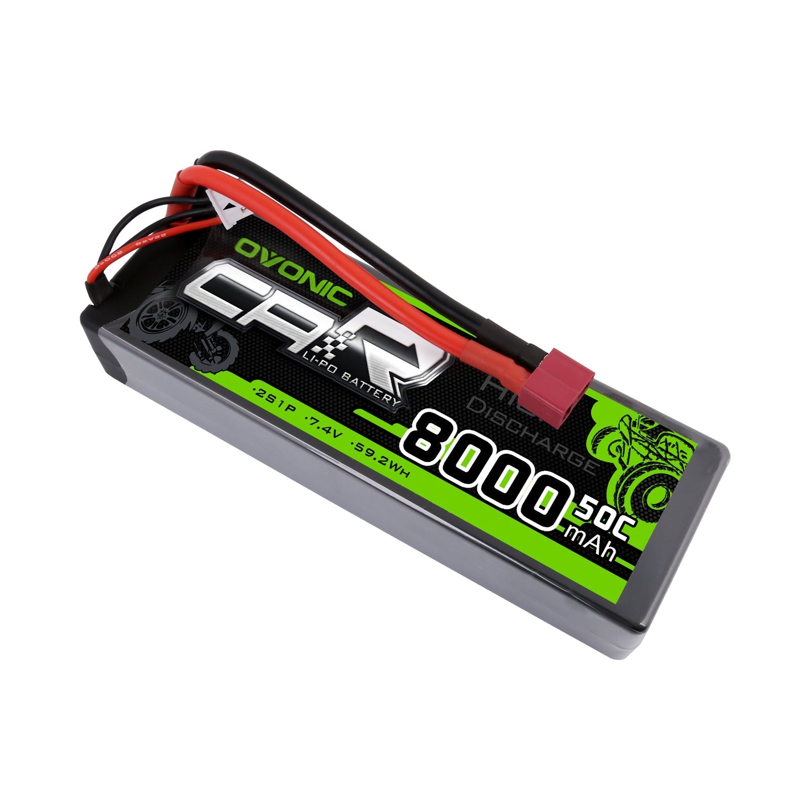 OVONIC 7.4V 50C Hardcase 2S 8000mAh LiPo Battery Pack 24# with Deans Plug - Ampow