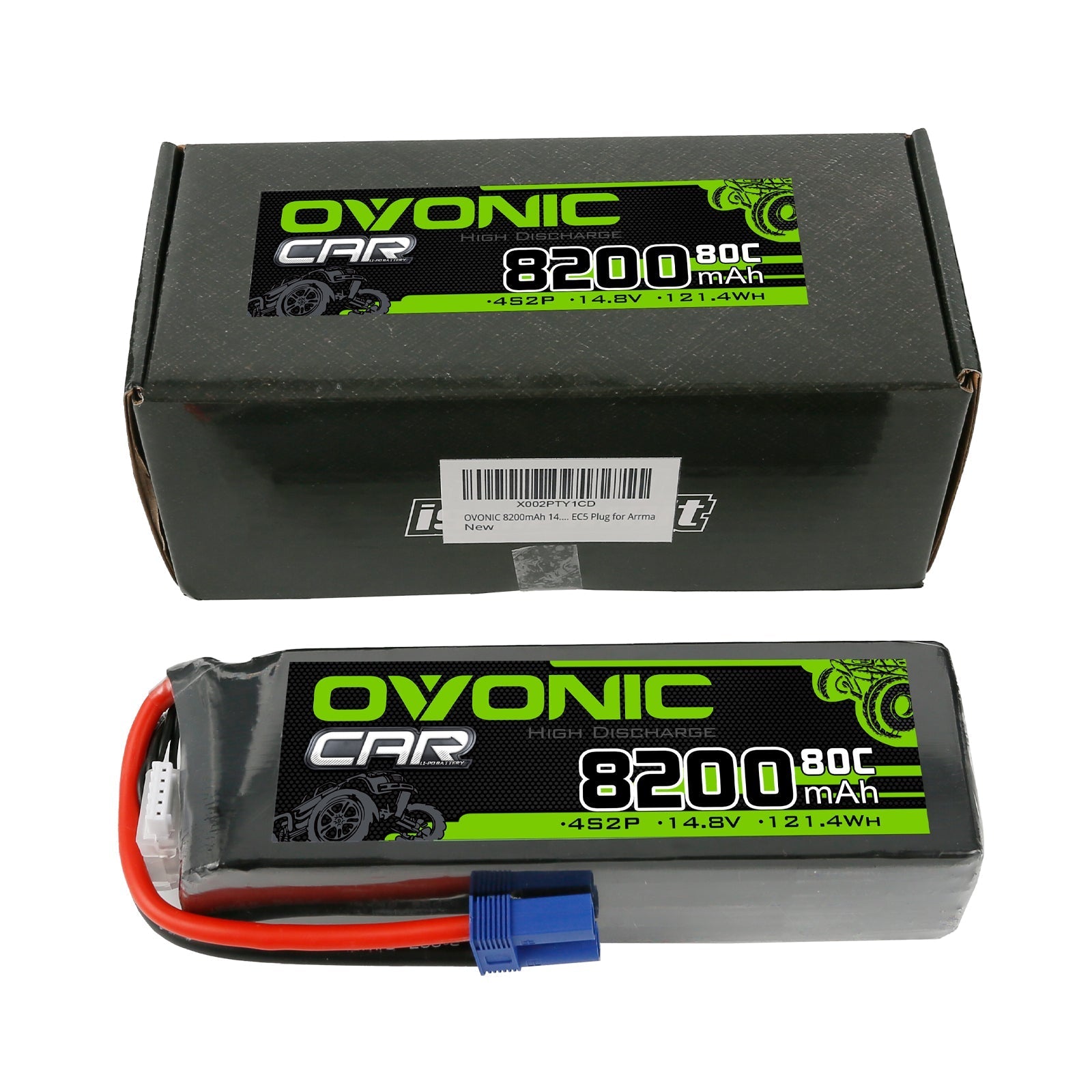Ovonic 80C 4S2P 8200mAh 14.8V LiPo Battery Pack With EC5 Plug For Arrma 1/5 8S Car - Ampow