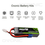 Ovonic 2200mah 3S 11.1V 50C Lipo Battery Pack with EC3 Plug for RC model - Ampow