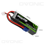 Ovonic 2200mah 3S 11.1V 50C Lipo Battery Pack with EC3 Plug for RC model - Ampow