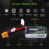 OVONIC 11.1V 1550mAh 3S 50C LiPo Battery Pack with XT60 Plug for Skylark QAV 250 Vortex Drone - Ampow