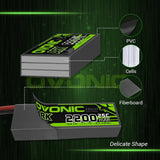 [2 Packs] OVONIC ARK series 11.1V 2200mAh 3S 25C Lipo Battery with Deans for Glider, Park flyer - Ampow