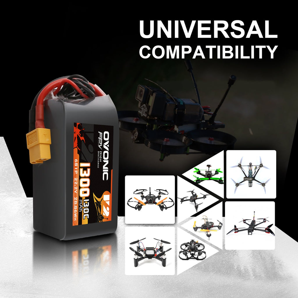 2x Ovonic 130C 6S 1300mah Lipo Battery 22.2V Pack with XT60 Plug for F ...