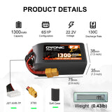 2x Ovonic 130C 6S 1300mah Lipo Battery 22.2V Pack with XT60 Plug for FPV Racing FPV Ampow