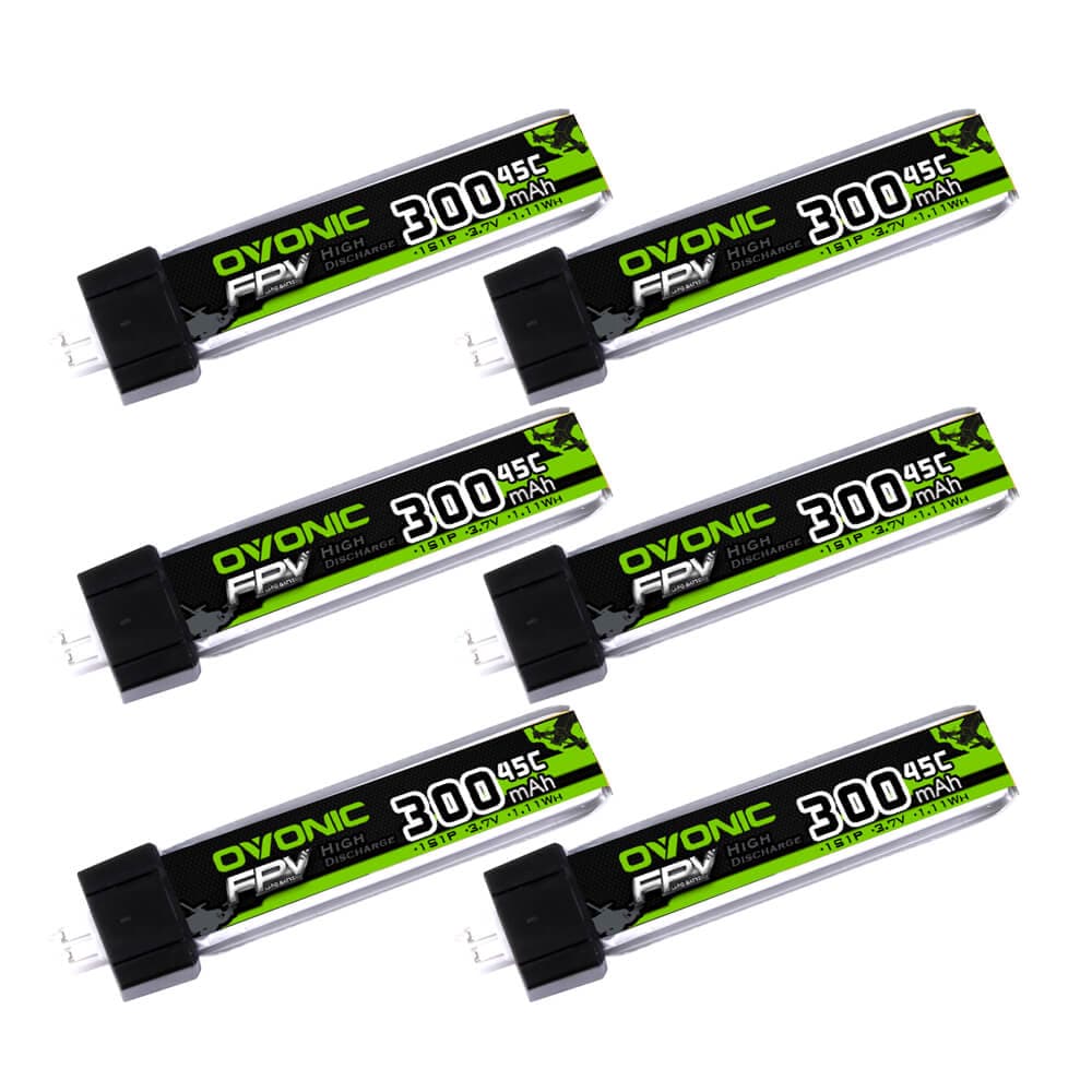 [6 Packs] OVONIC 300mAh 1S1P 3.7V 45C LiPo Battery with PH2.0 Plug - Ampow