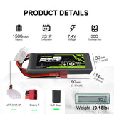 2×OVONIC 7.4V 1500mAh 2S 50C Lipo Battery Pack with Dean Plug