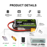 OVONIC 3S 35C 11.1V 2200mAh Short LiPo Battery Pack With XT60 Plug For Aircraft& Goggle