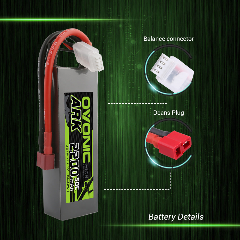 Ovonic ARK 50C 3S 11.1 v 2200mah Lipo Battery Pack with Deans Plug - Ampow