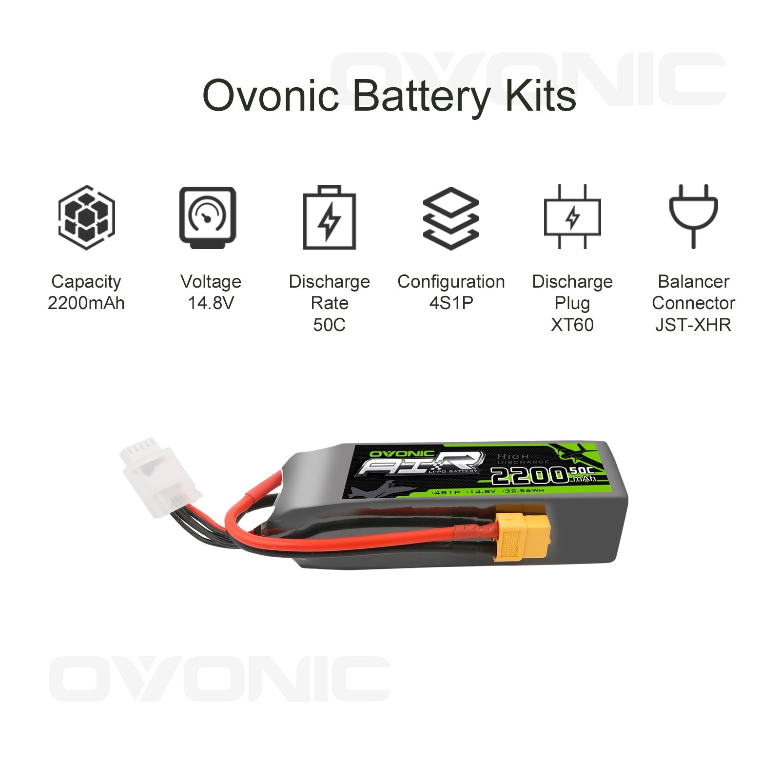 OVONIC 4S 2200mAh 14.8V 50C Lipo Battery with XT60 Plug for RC Aircraft Boat - Ampow