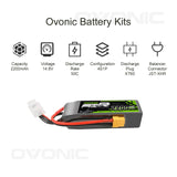 OVONIC 4S 2200mAh 14.8V 50C Lipo Battery with XT60 Plug for RC Aircraft Boat - Ampow