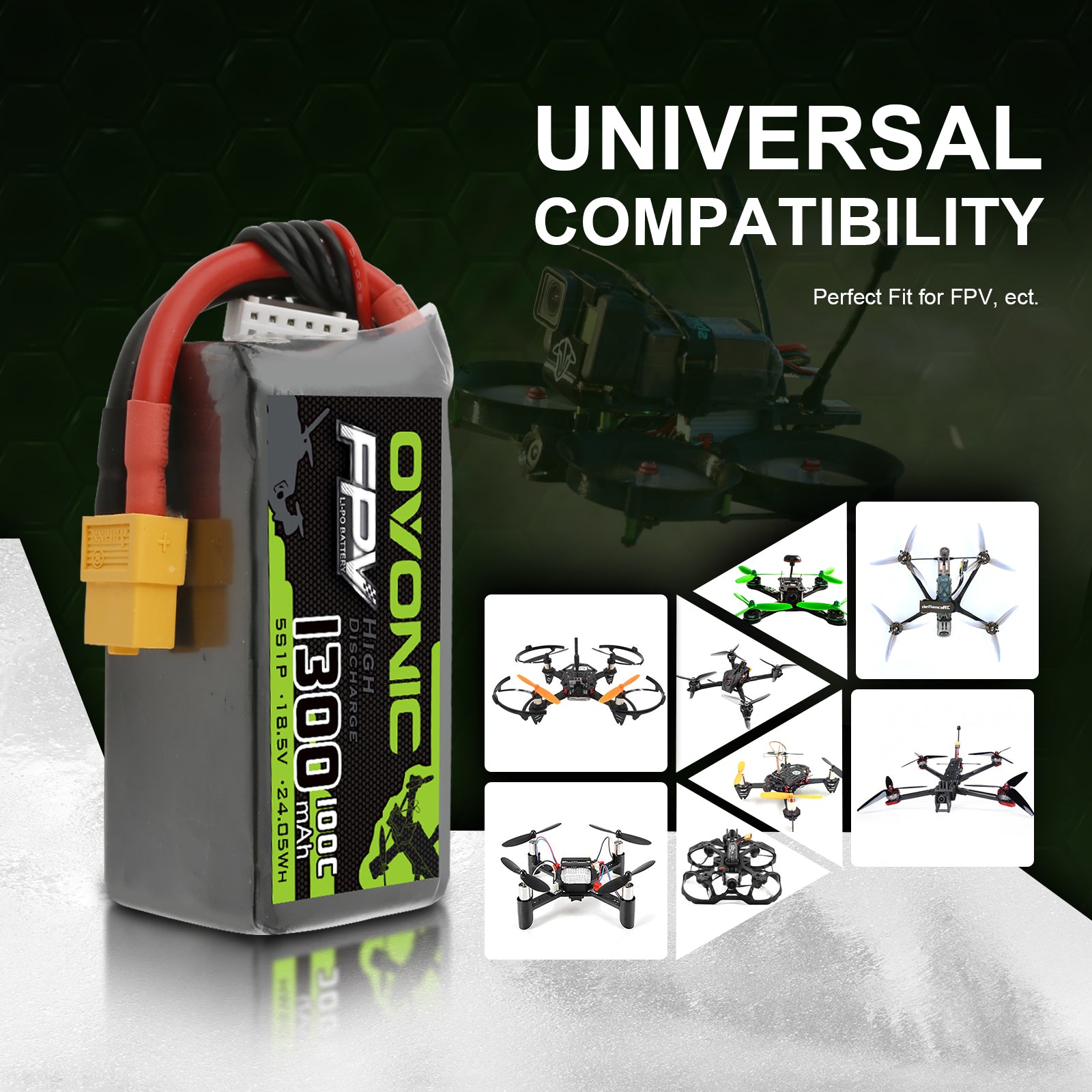 OVONIC 5S LiPo Battery Pack 1300mAh 100C 18.5V with XT60 Plug for Mini FPV Drone
