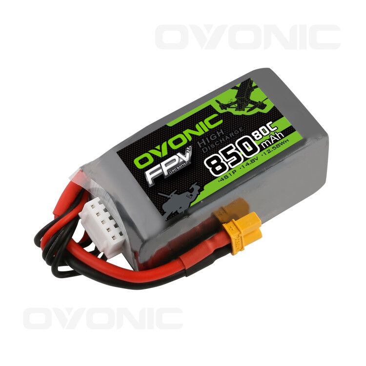 Ovonic 14.8V 850mAh 4S 80C Lipo Battery with XT30 Plug for 150 to 210mm FPV - Ampow