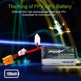 OVONIC 11.1V 1550mAh 3S 50C LiPo Battery Pack with XT60 Plug for Skylark QAV 250 Vortex Drone - Ampow