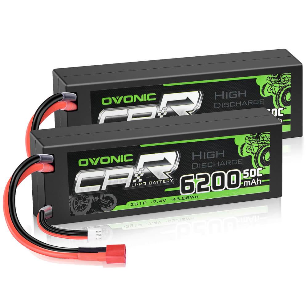 2×OVONIC 7.4V 6200mAh 2S1P 50C Hardcase Lipo Battery with Deans Plug for RC truck