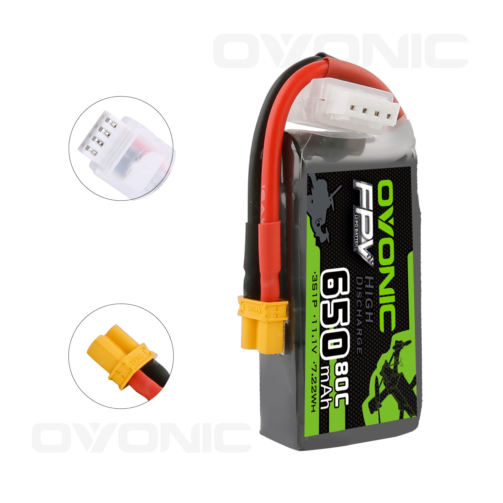4×Ovonic 650mah 3S 11.1V 80C Lipo Battery Pack with XT30 Plug for Small FPV