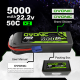 Ovonic 5000mah 6S 22.2V 50C Lipo Battery Pack with EC5 Plug for Airplane&Heli 1/10 SENTON 6S